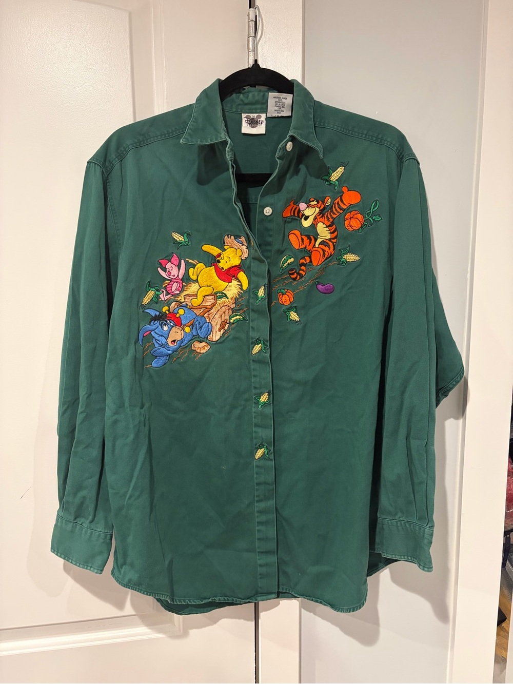 Vintage Disney Catalog Green Denim Winnie The Pooh Tigger Shirt L Embroidered